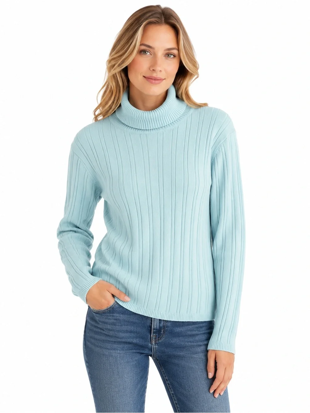 Talbots Light Blue Ribbed Turtleneck Sweater for Women - 0743